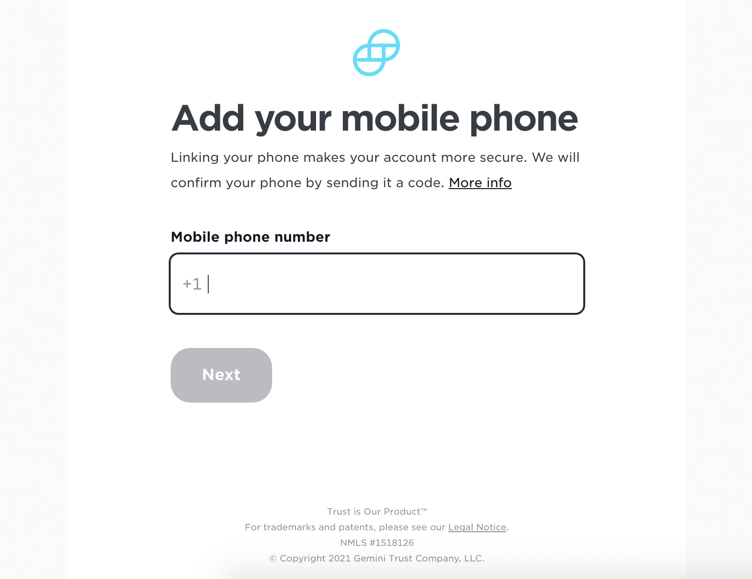 Screenshot of "add your mobile phone" Gemini webpage